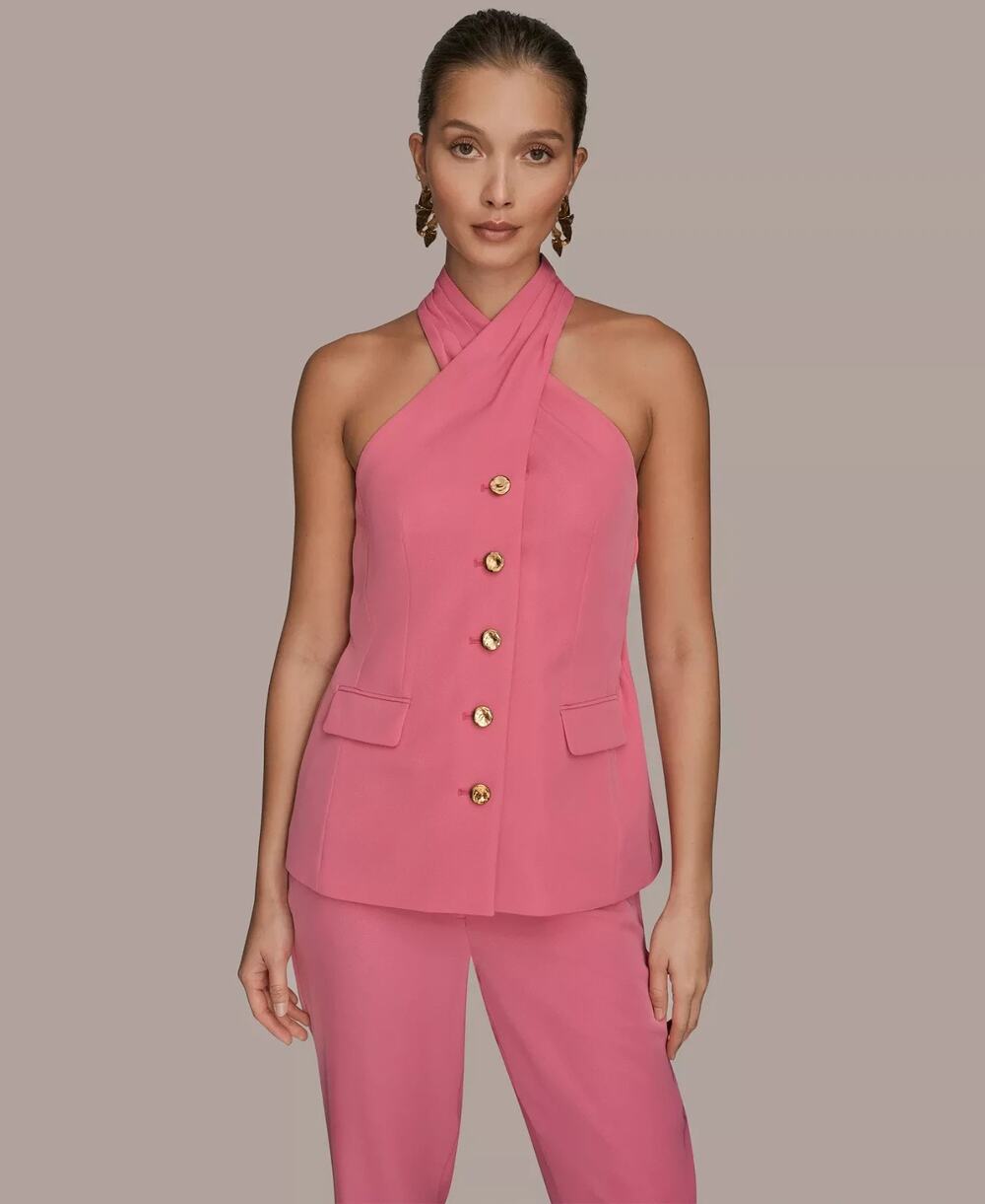 Donna Karan New York Women's Halter Neck Vest Jacket Pink Size 10 4029